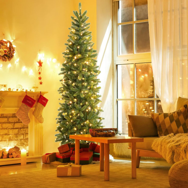 Narrow pre lit christmas tree hot sale